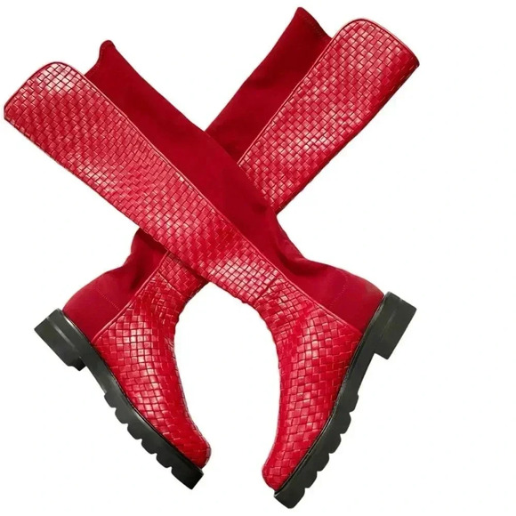 NEW Stuart Weitzman 5050 Lift Woven Over-the-Knee Boots Chile Red Leather size 6 - Picture 3 of 9